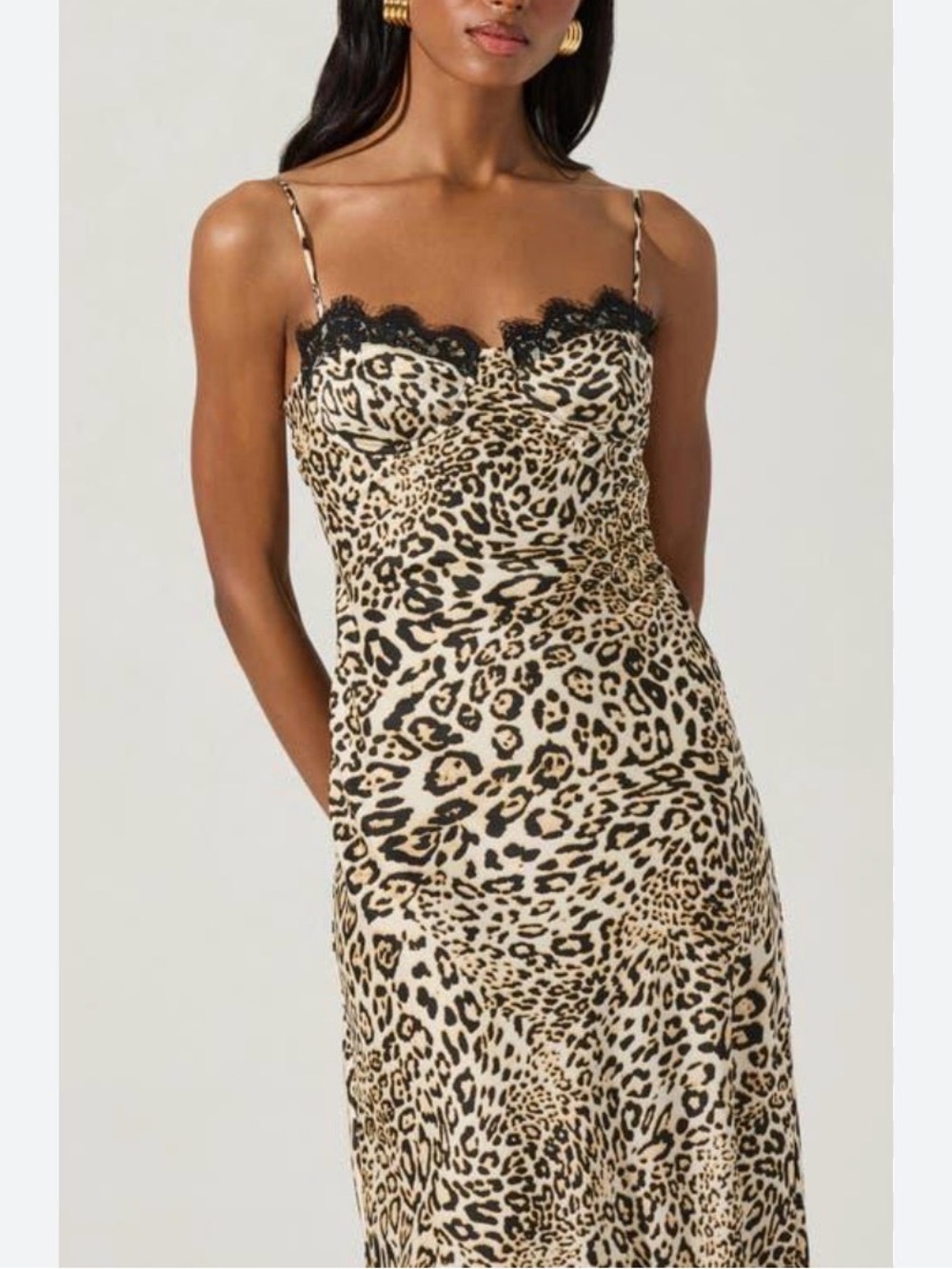 ASTR The Label satin like material  Leopard slip MIDI DRESS sz L NWT
